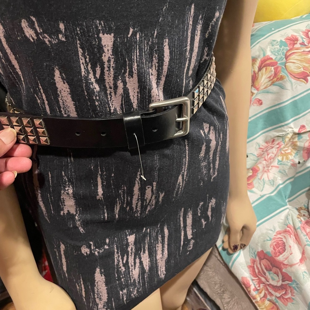 The Tie Bar Black and Silver Studded Belt